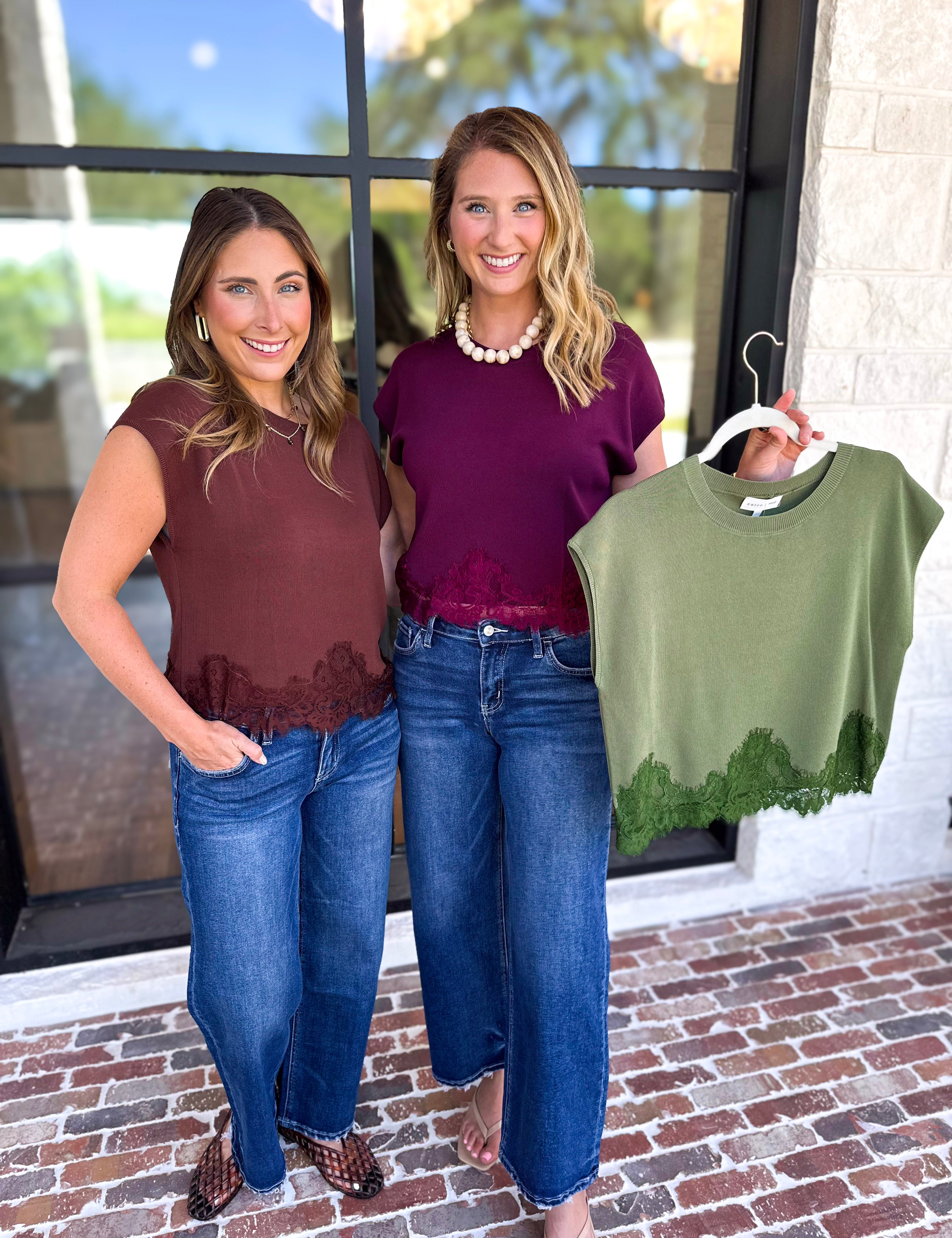 The Timeless Lace Detail Top - Olive-200 Fashion Blouses-ENTRO-July & June Women's Fashion Boutique Located in San Antonio, Texas