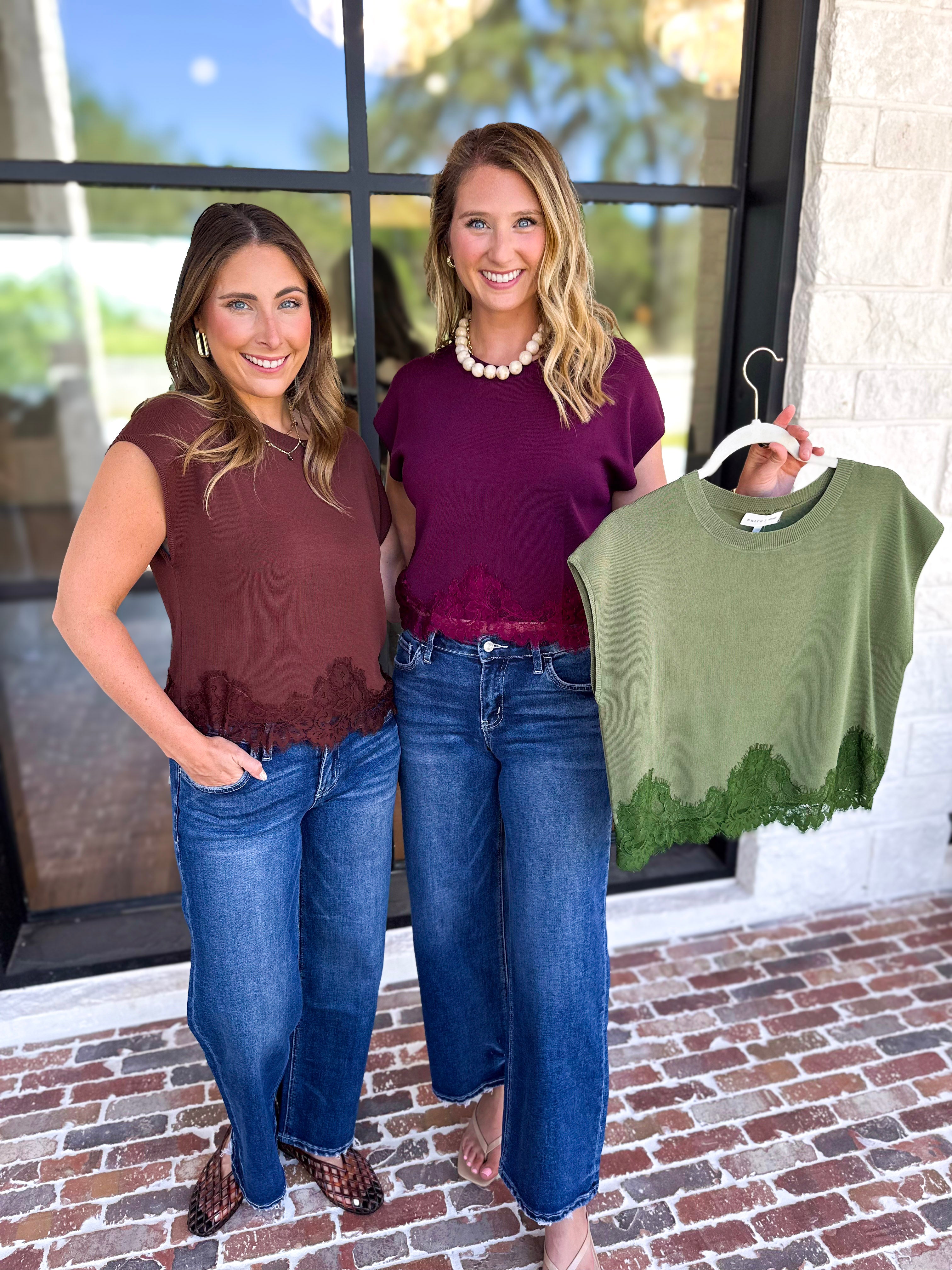 The Timeless Lace Detail Top - Olive-200 Fashion Blouses-ENTRO-July & June Women's Fashion Boutique Located in San Antonio, Texas