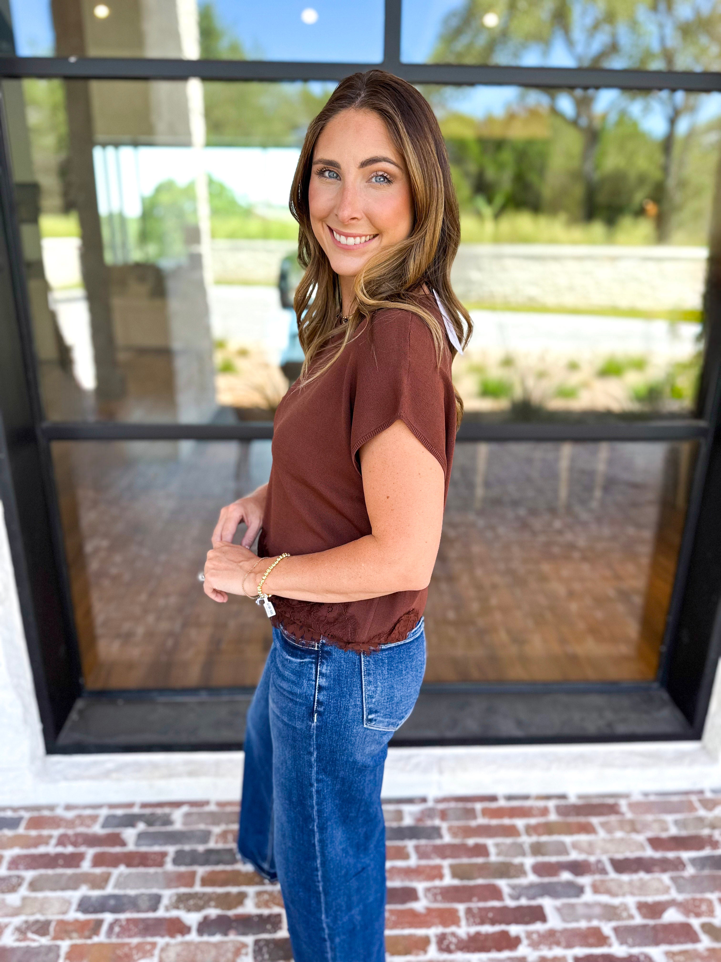 The Timeless Lace Detail Top - Mocha-200 Fashion Blouses-ENTRO-July & June Women's Fashion Boutique Located in San Antonio, Texas