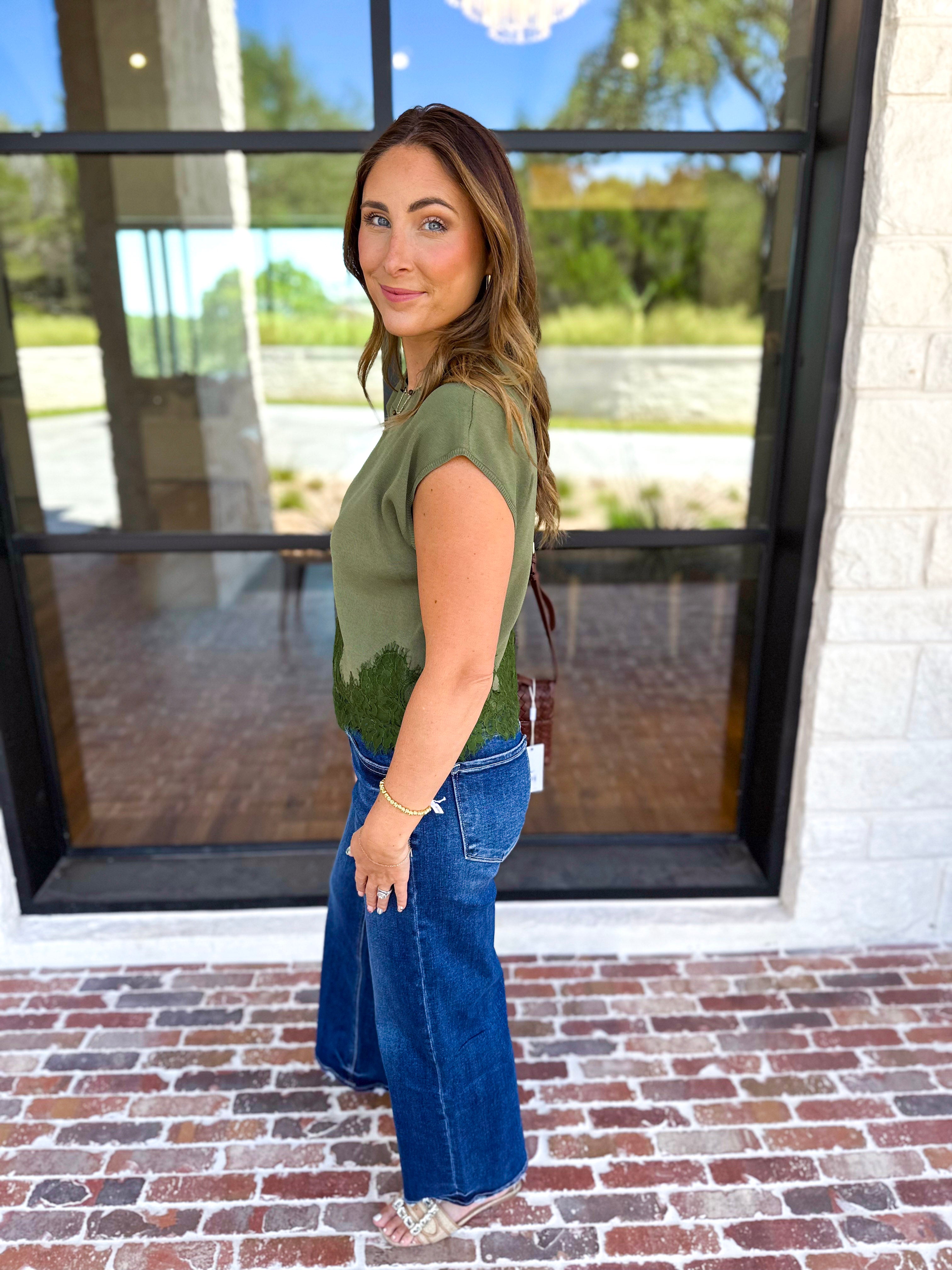 The Timeless Lace Detail Top - Olive-200 Fashion Blouses-ENTRO-July & June Women's Fashion Boutique Located in San Antonio, Texas