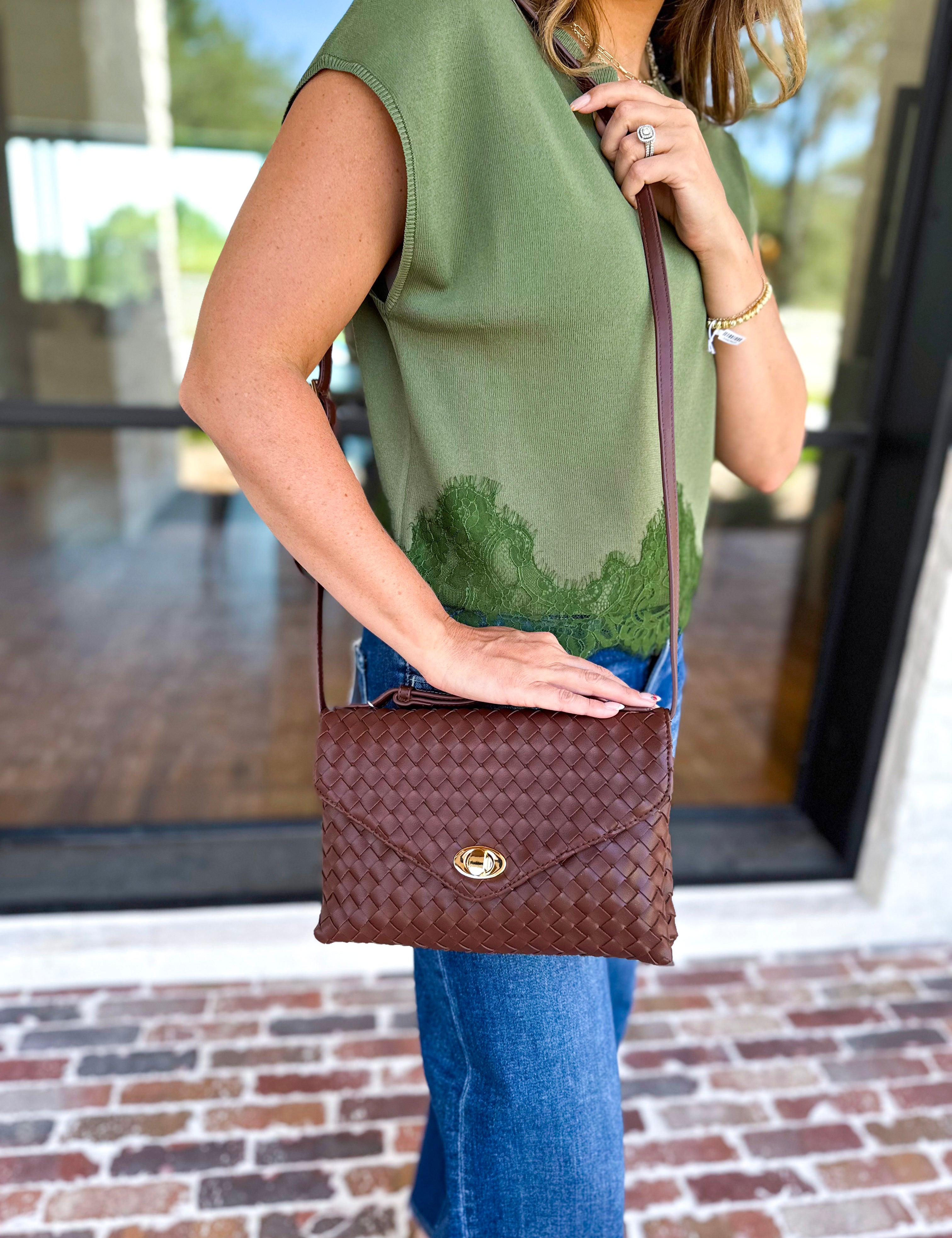 Harper Woven Crossbody Bag - Chocolate-130 ACCESSORIES-Moda Luxe-July & June Women's Fashion Boutique Located in San Antonio, Texas