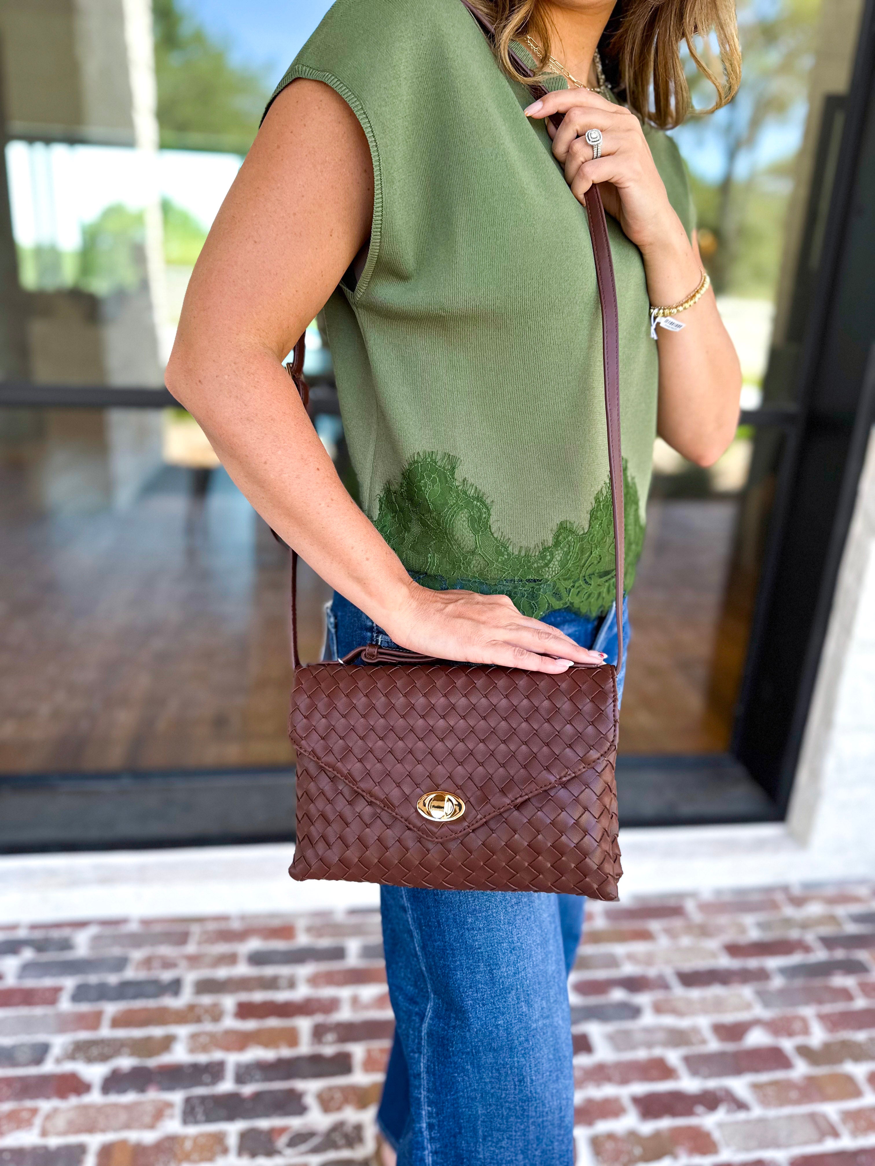 Harper Woven Crossbody Bag - Chocolate-130 ACCESSORIES-Moda Luxe-July & June Women's Fashion Boutique Located in San Antonio, Texas