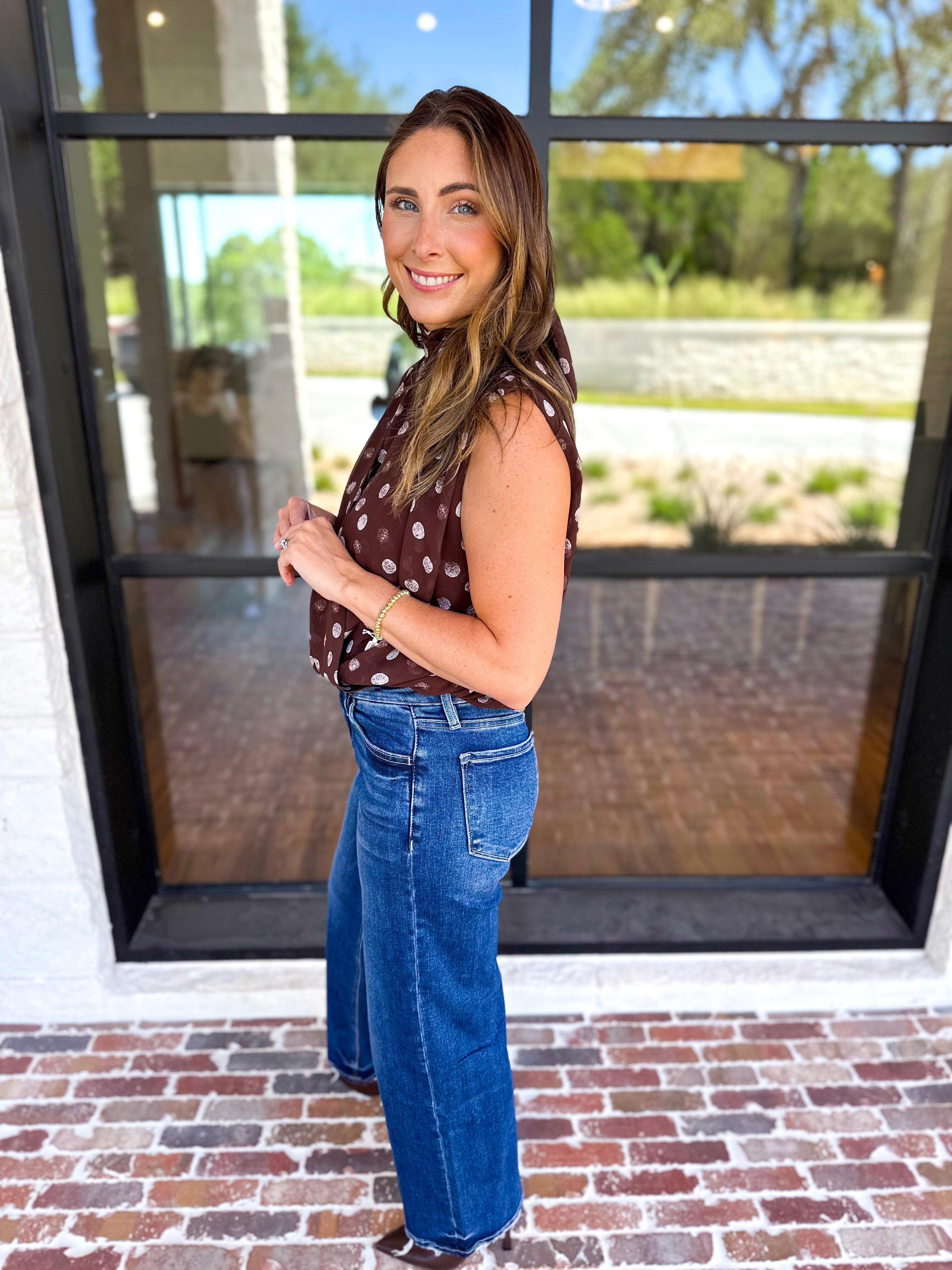 Date Night Polka Dot Top - Brown-200 Fashion Blouses-ENTRO-July & June Women's Fashion Boutique Located in San Antonio, Texas
