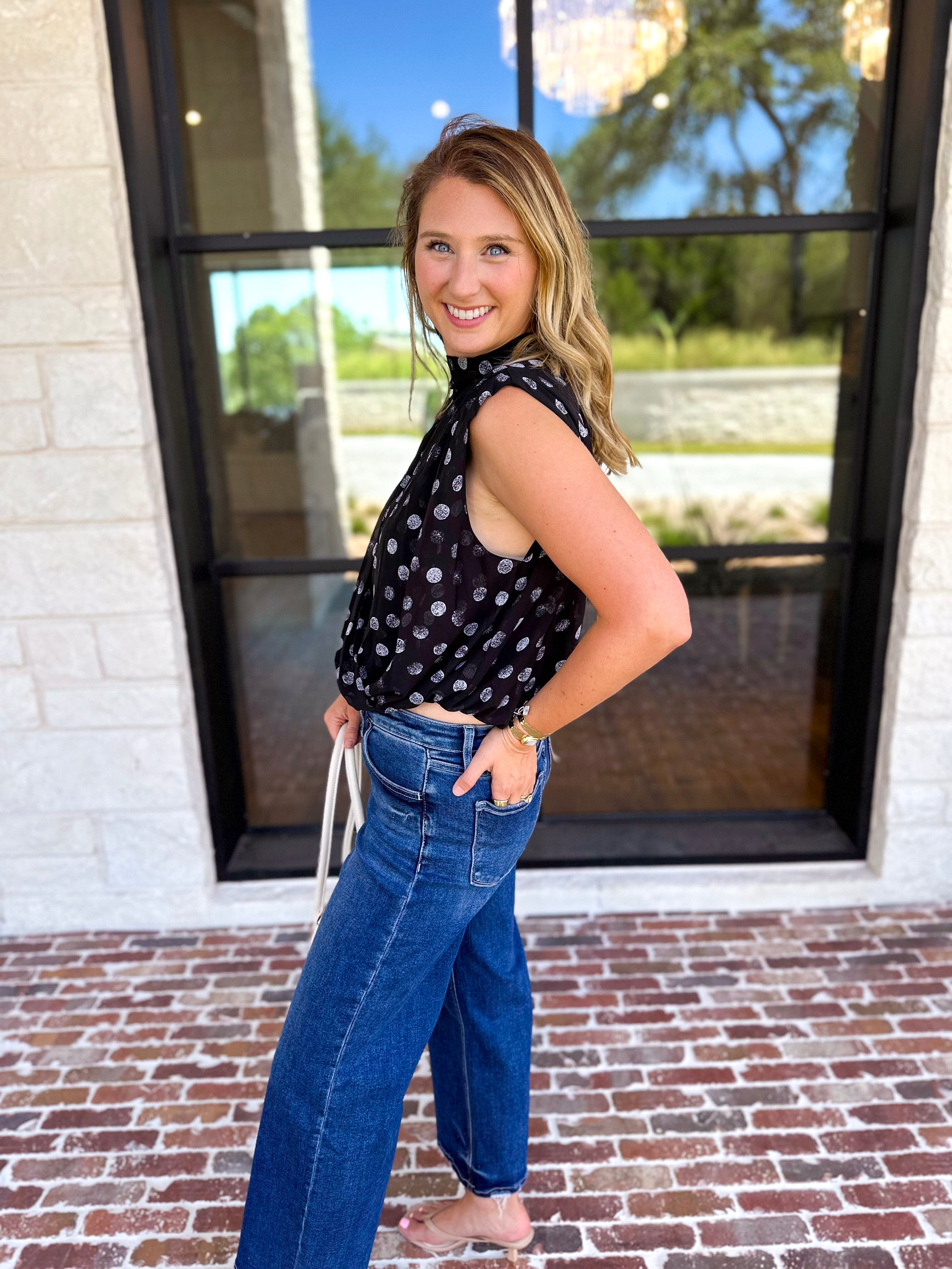 Date Night Polka Dot Top - Black-200 Fashion Blouses-ENTRO-July & June Women's Fashion Boutique Located in San Antonio, Texas
