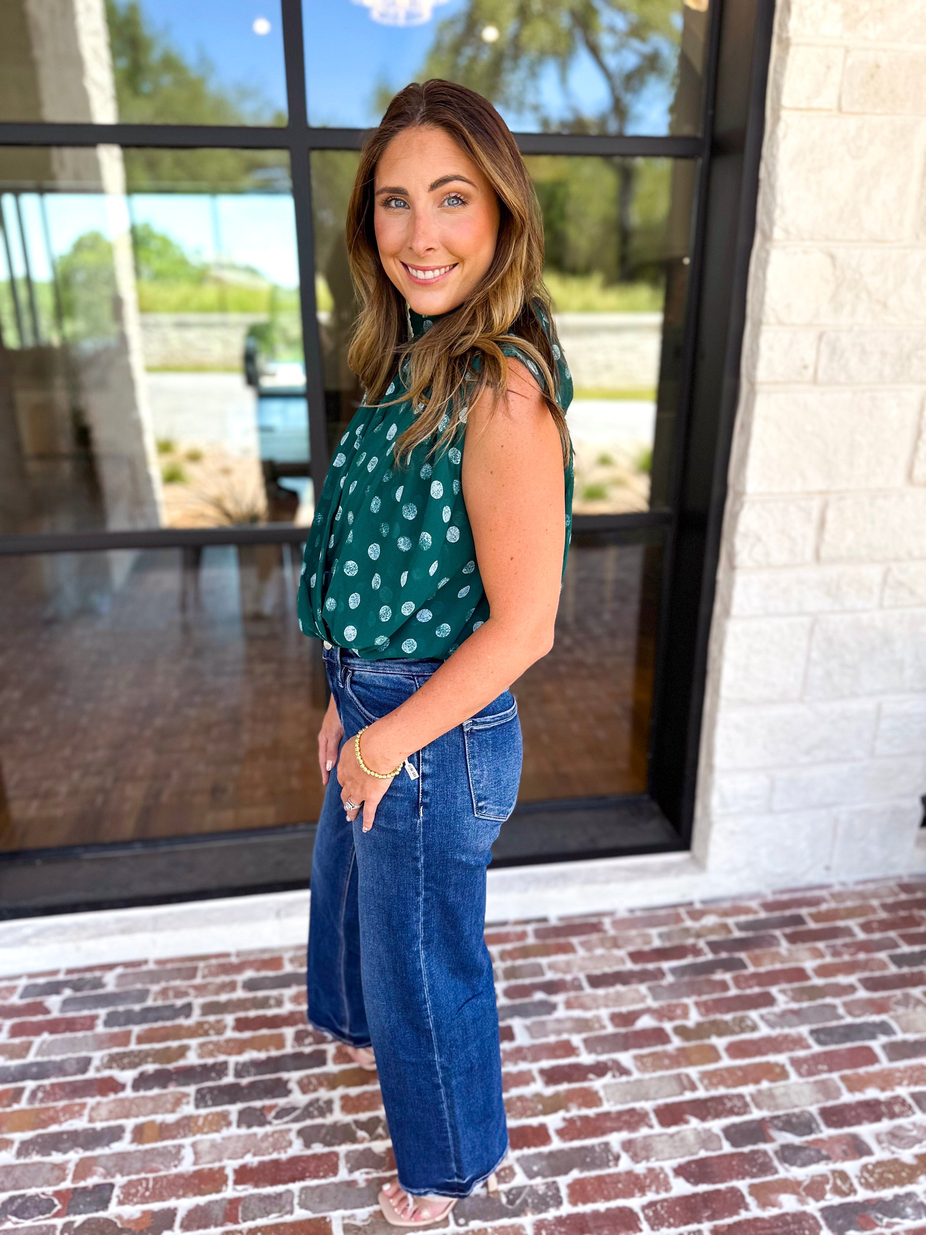 Date Night Polka Dot Top - Green-200 Fashion Blouses-ENTRO-July & June Women's Fashion Boutique Located in San Antonio, Texas