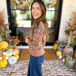Current Air - Chestnut Paisley Quarter Zip Sweater-230 Sweaters/Cardis-CURRENT AIR CLOTHING-July & June Women's Fashion Boutique Located in San Antonio, Texas