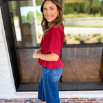 Elevated Chic Top - Merlot-200 Fashion Blouses-ENTRO-July & June Women's Fashion Boutique Located in San Antonio, Texas