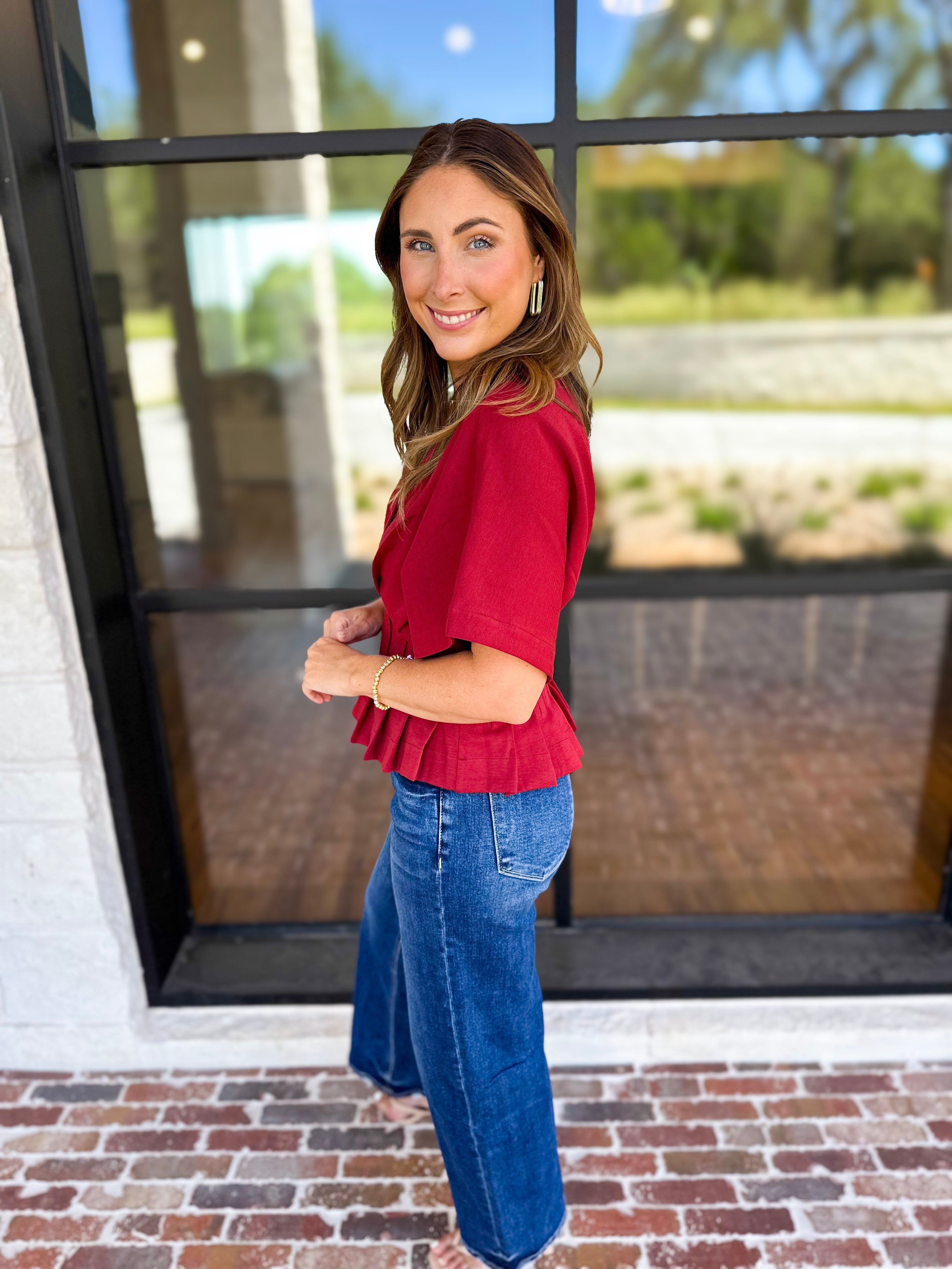 Elevated Chic Top - Merlot-200 Fashion Blouses-ENTRO-July & June Women's Fashion Boutique Located in San Antonio, Texas