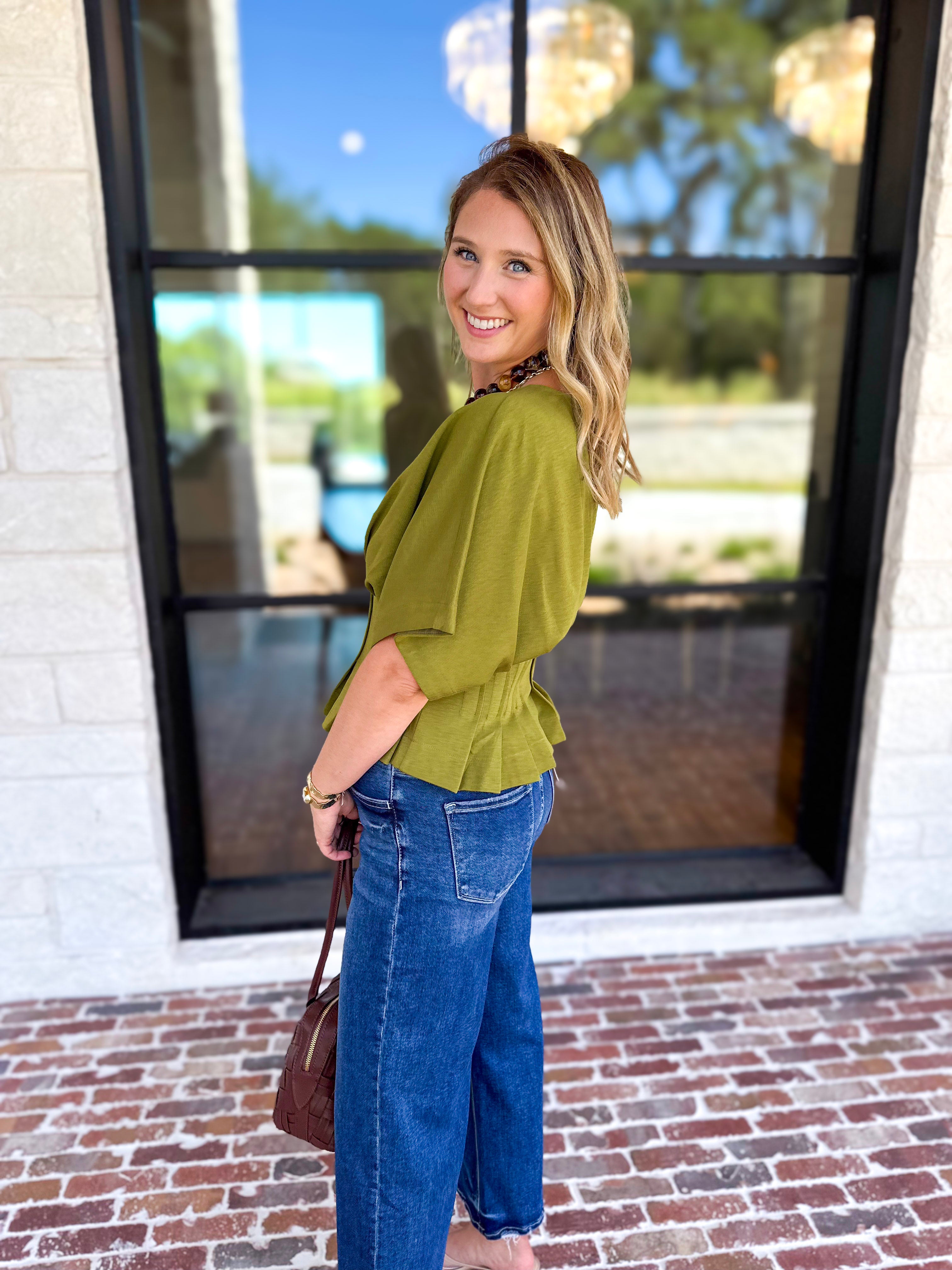 Elevated Chic Top - Martini Olive-200 Fashion Blouses-ENTRO-July & June Women's Fashion Boutique Located in San Antonio, Texas