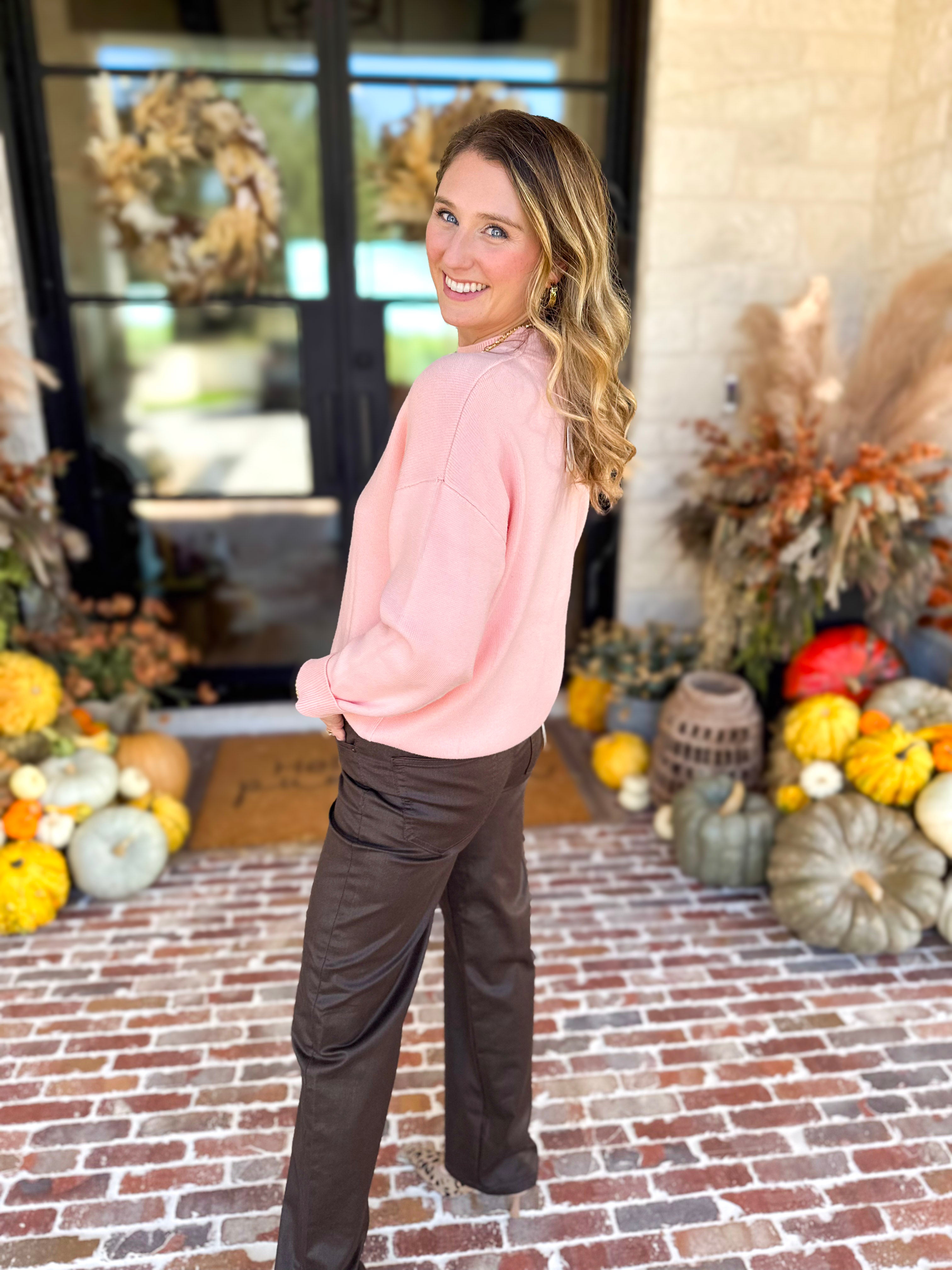 The Daily Mock Neck Sweater - Soft Pink-230 Sweaters/Cardis-SKIES ARE BLUE-July & June Women's Fashion Boutique Located in San Antonio, Texas