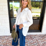 Current Air - Crisp White Floral Button Down Blouse-200 Fashion Blouses-CURRENT AIR CLOTHING-July & June Women's Fashion Boutique Located in San Antonio, Texas