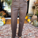 Chocolate Faux Leather Straight Leg Pants-420 Denim-HIDDEN JEANS-July & June Women's Fashion Boutique Located in San Antonio, Texas