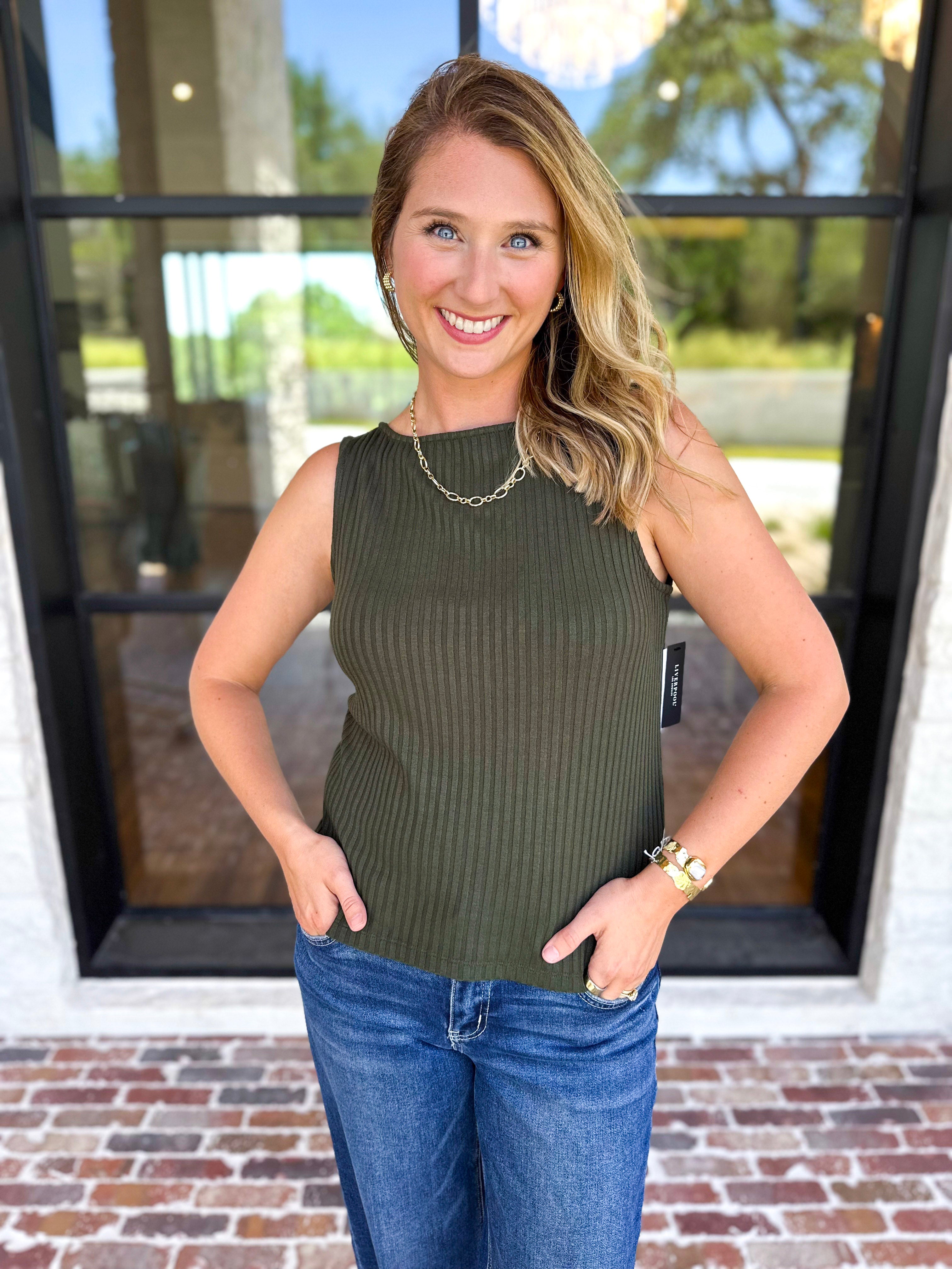 Liverpool - Classic Boatneck Knit Tank - Hunter Green-210 Casual Blouses-LIVERPOOL JEANS COMPANY-July & June Women's Fashion Boutique Located in San Antonio, Texas
