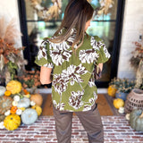 Moss Floral Puff Sleeve Blouse-200 Fashion Blouses-TCEC-July & June Women's Fashion Boutique Located in San Antonio, Texas