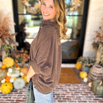 Heathered Brown Oversized Blouse-200 Fashion Blouses-ENTRO-July & June Women's Fashion Boutique Located in San Antonio, Texas