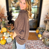 Heathered Brown Oversized Blouse-200 Fashion Blouses-ENTRO-July & June Women's Fashion Boutique Located in San Antonio, Texas