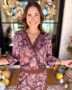 Current Air - Blushing Florals Wrap Blouse-200 Fashion Blouses-CURRENT AIR CLOTHING-July & June Women's Fashion Boutique Located in San Antonio, Texas