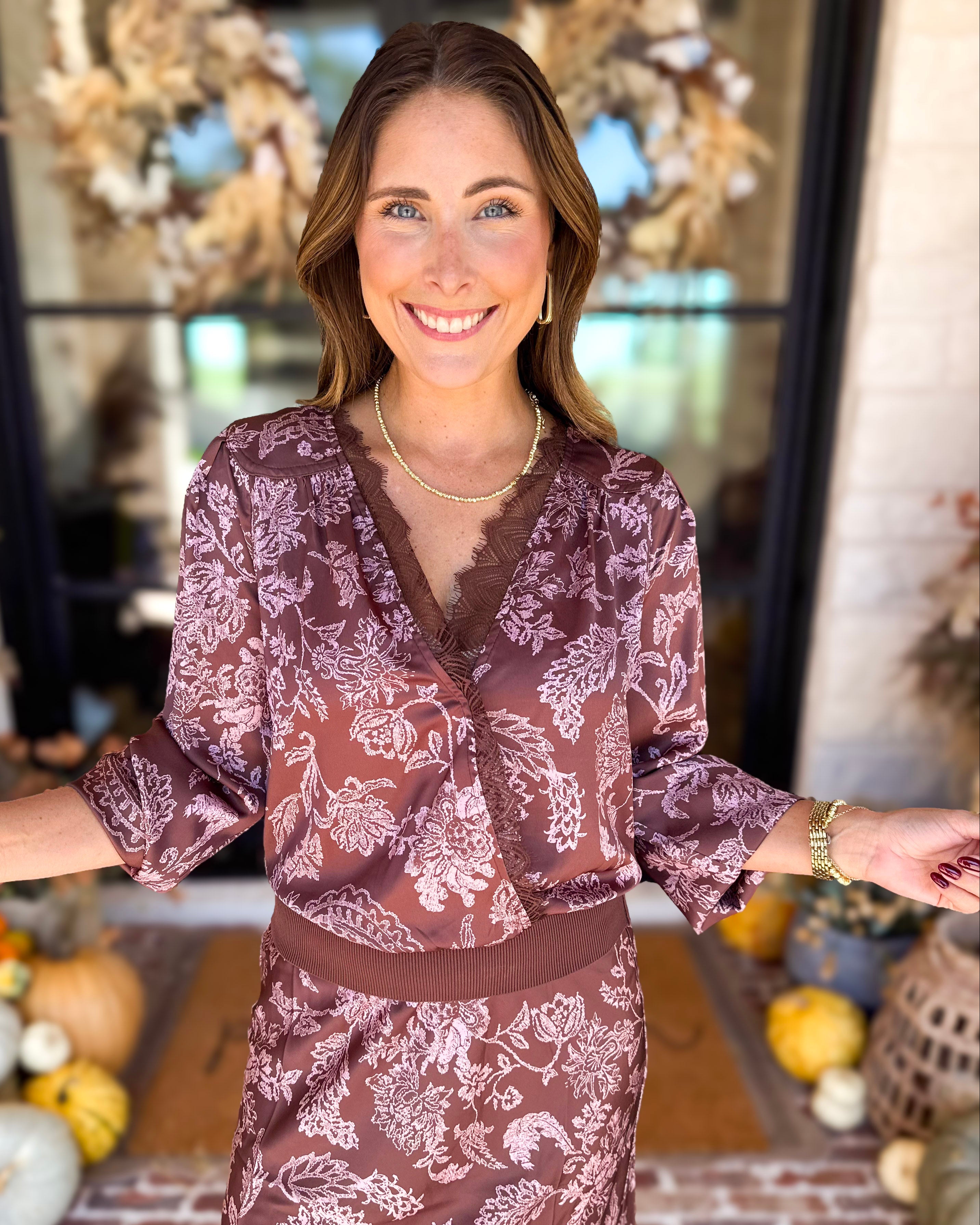 Current Air - Blushing Florals Wrap Blouse-200 Fashion Blouses-CURRENT AIR CLOTHING-July & June Women's Fashion Boutique Located in San Antonio, Texas