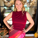 Sleek & Chic Pomegranate Sleeveless Blouse-200 Fashion Blouses-DRESS FORUM-July & June Women's Fashion Boutique Located in San Antonio, Texas