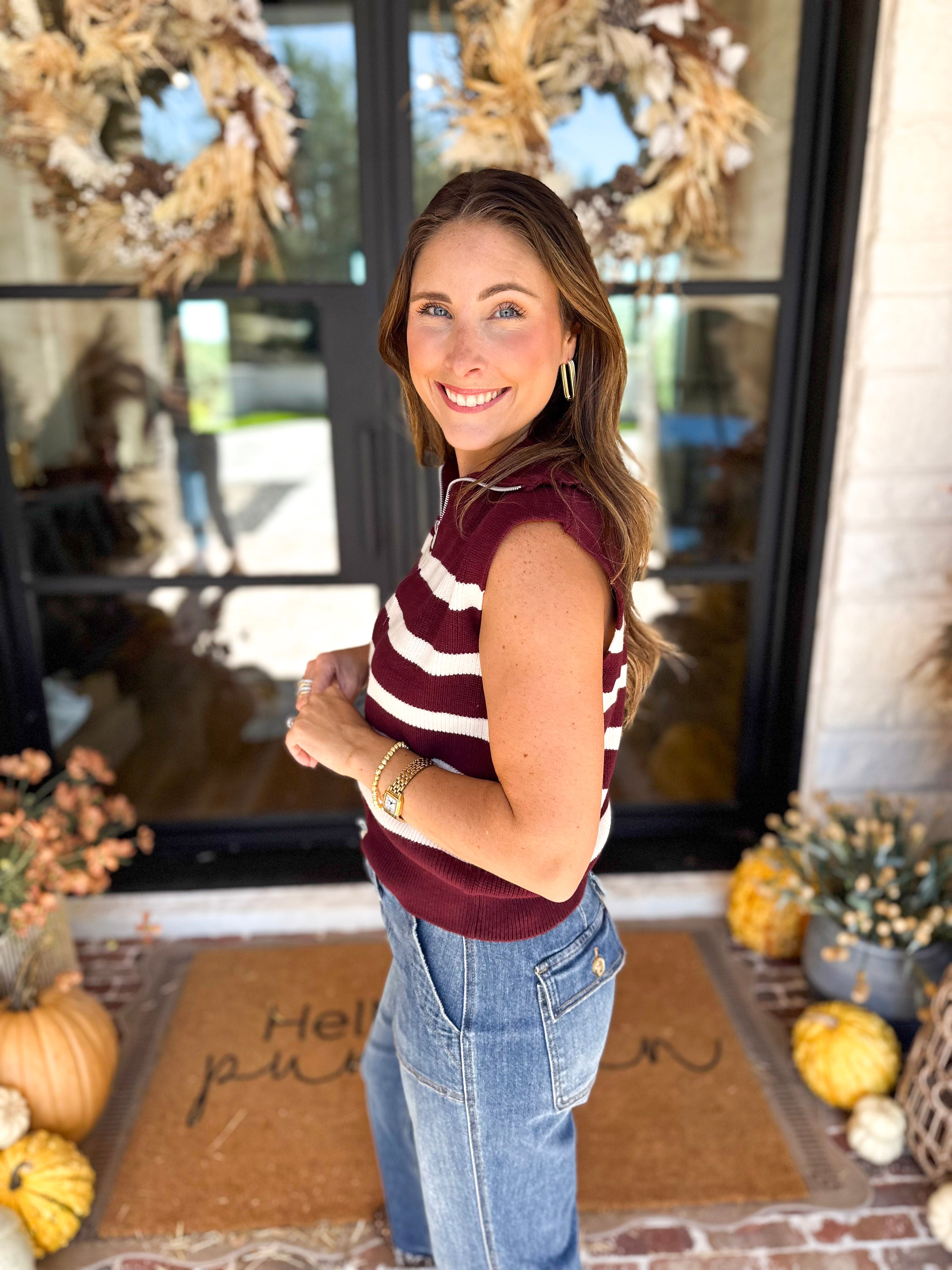 PINK FRIDAY DOORBUSTERS - Half Zip Sweater - Maroon - ONLINE - FINAL SALE-PINK FRIDAY DOORBUSTERS-DOUBLE ZERO-July & June Women's Fashion Boutique Located in San Antonio, Texas