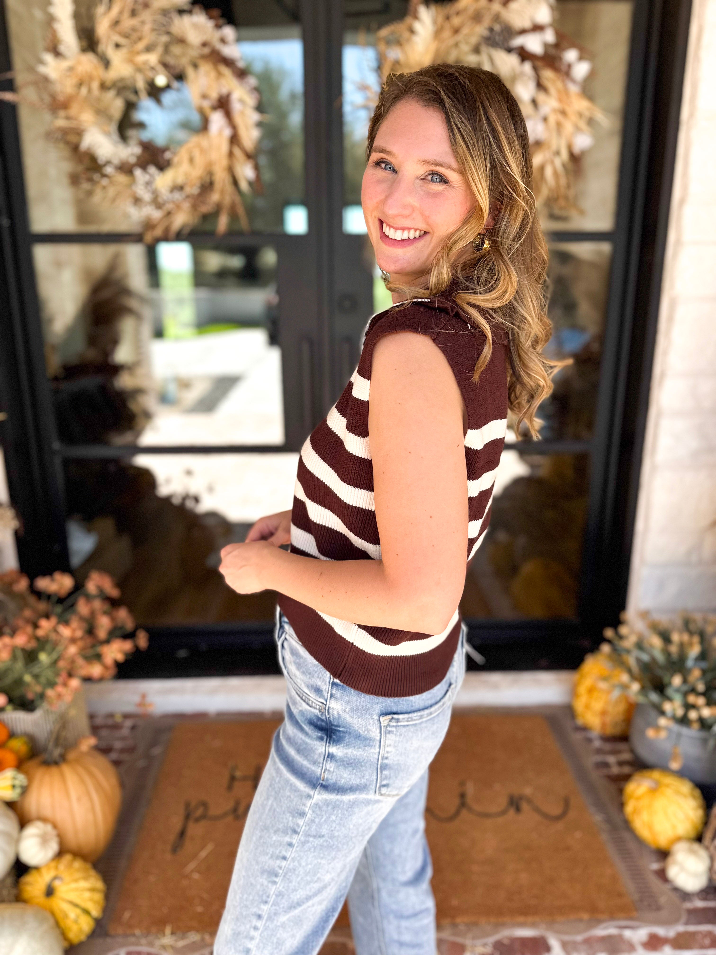 PINK FRIDAY DOORBUSTERS - Half Zip Sweater - Brown - ONLINE - FINAL SALE-PINK FRIDAY DOORBUSTERS-DOUBLE ZERO-July & June Women's Fashion Boutique Located in San Antonio, Texas