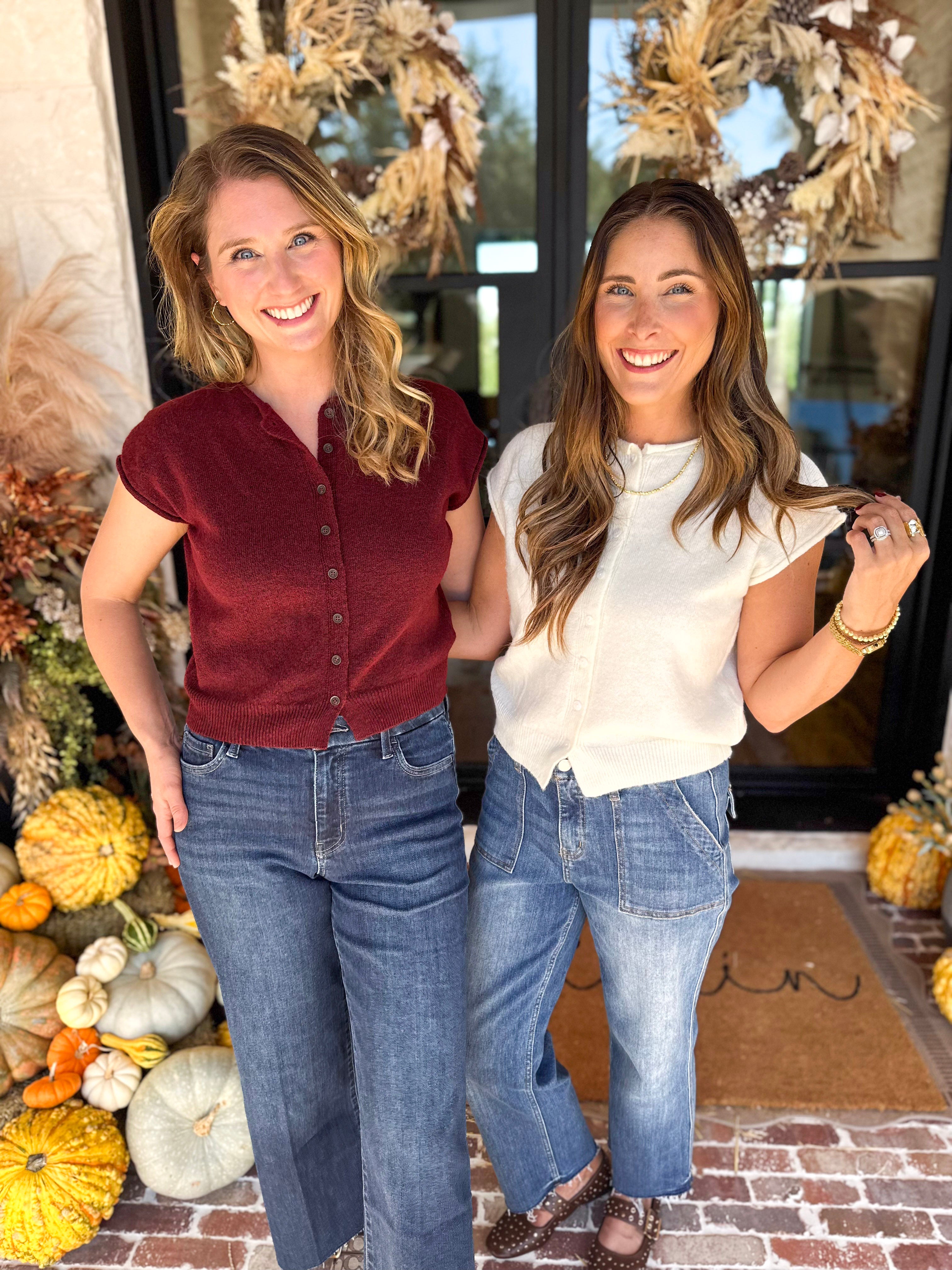 PINK FRIDAY DOORBUSTERS - Short Sleeve Cardigan - Ivory - ONLINE - FINAL SALE-PINK FRIDAY DOORBUSTERS-BLU PEPPER-July & June Women's Fashion Boutique Located in San Antonio, Texas