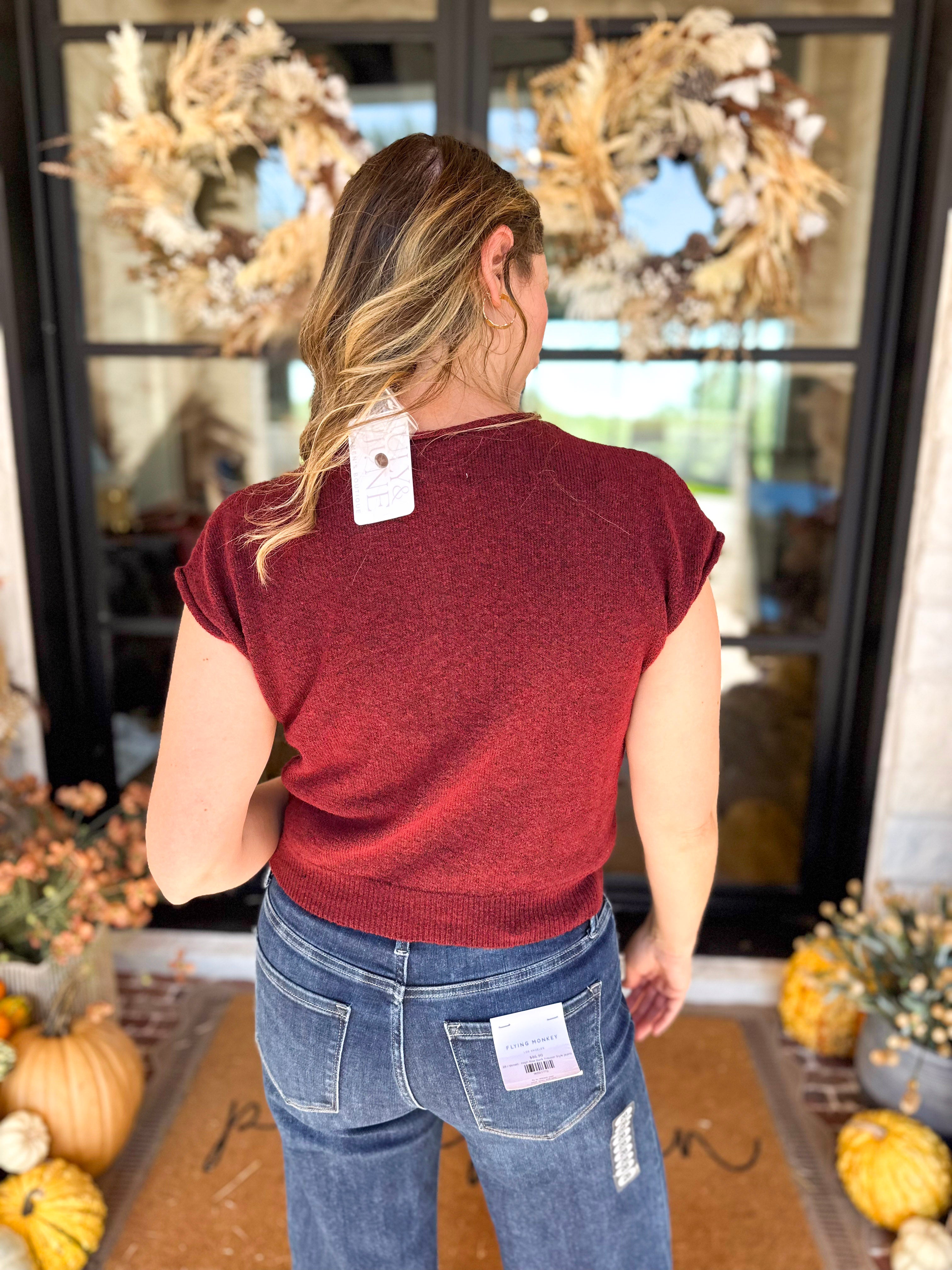 PINK FRIDAY DOORBUSTERS - Short Sleeve Cardigan - Maroon - ONLINE - FINAL SALE-PINK FRIDAY DOORBUSTERS-BLU PEPPER-July & June Women's Fashion Boutique Located in San Antonio, Texas