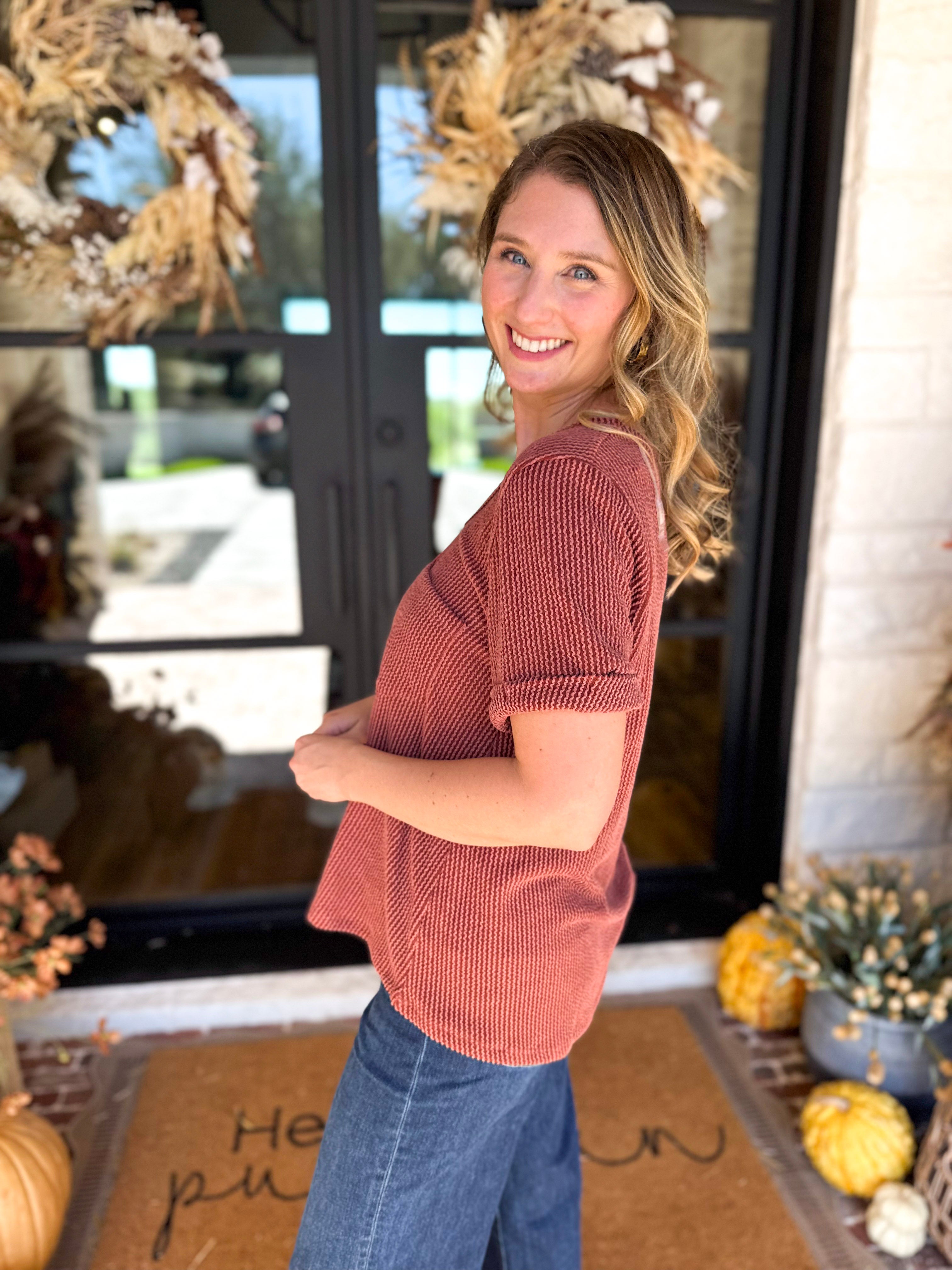 PINK FRIDAY DOORBUSTERS - Ribbed Top - Rust - ONLINE - FINAL SALE-PINK FRIDAY DOORBUSTERS-ENTRO-July & June Women's Fashion Boutique Located in San Antonio, Texas