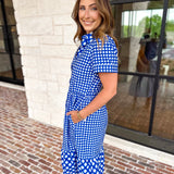 Mary Square - Jema Gingham Navy Mix Midi Dress-500 Midi-MARY SQUARE-July & June Women's Fashion Boutique Located in San Antonio, Texas