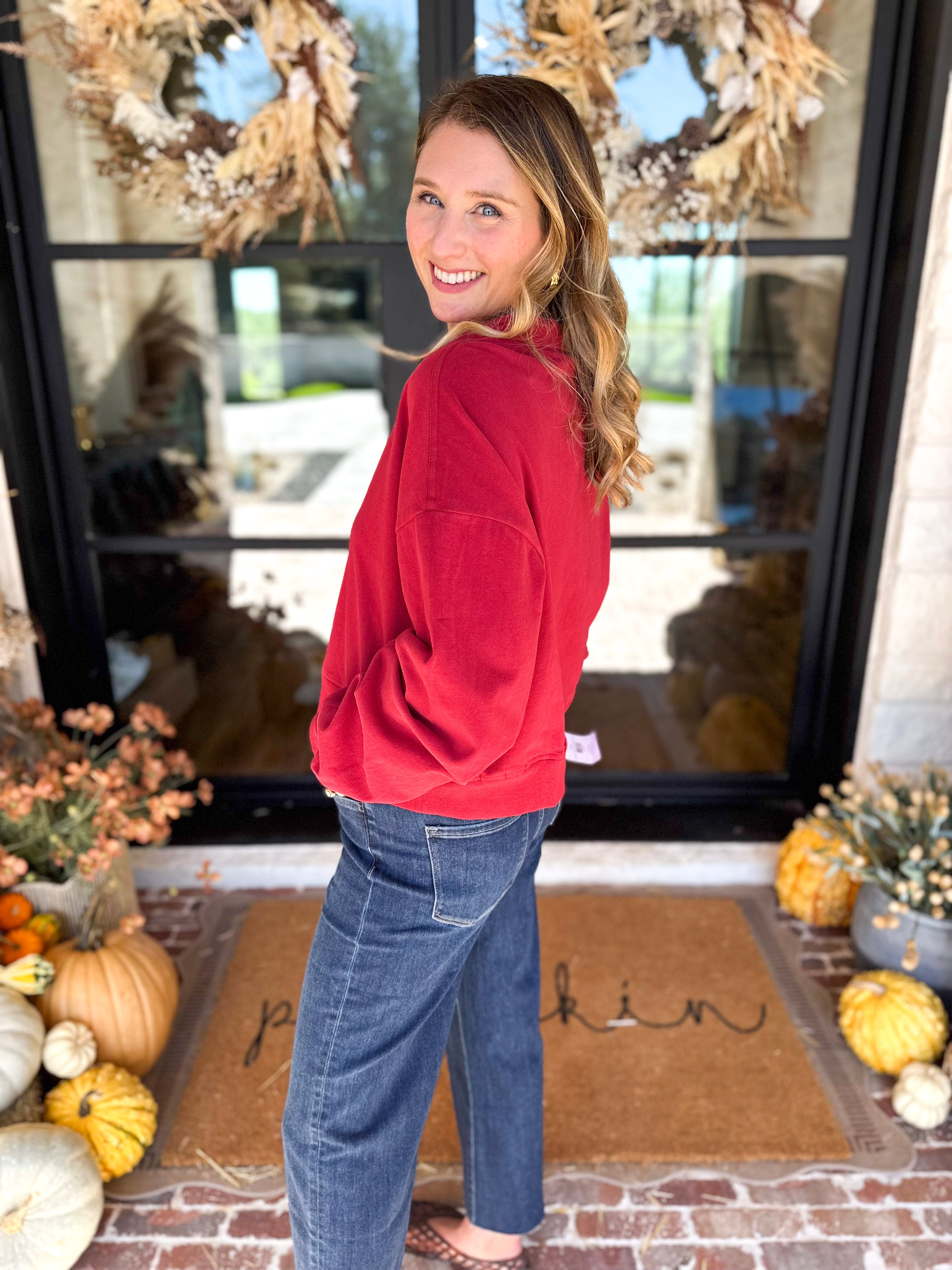 PINK FRIDAY DOORBUSTERS - Henley Polo Top - Red - ONLINE - FINAL SALE-PINK FRIDAY DOORBUSTERS-DOUBLE ZERO-July & June Women's Fashion Boutique Located in San Antonio, Texas