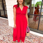Current Air - Bold Red Blooms Midi Dress-500 Midi-CURRENT AIR CLOTHING-July & June Women's Fashion Boutique Located in San Antonio, Texas