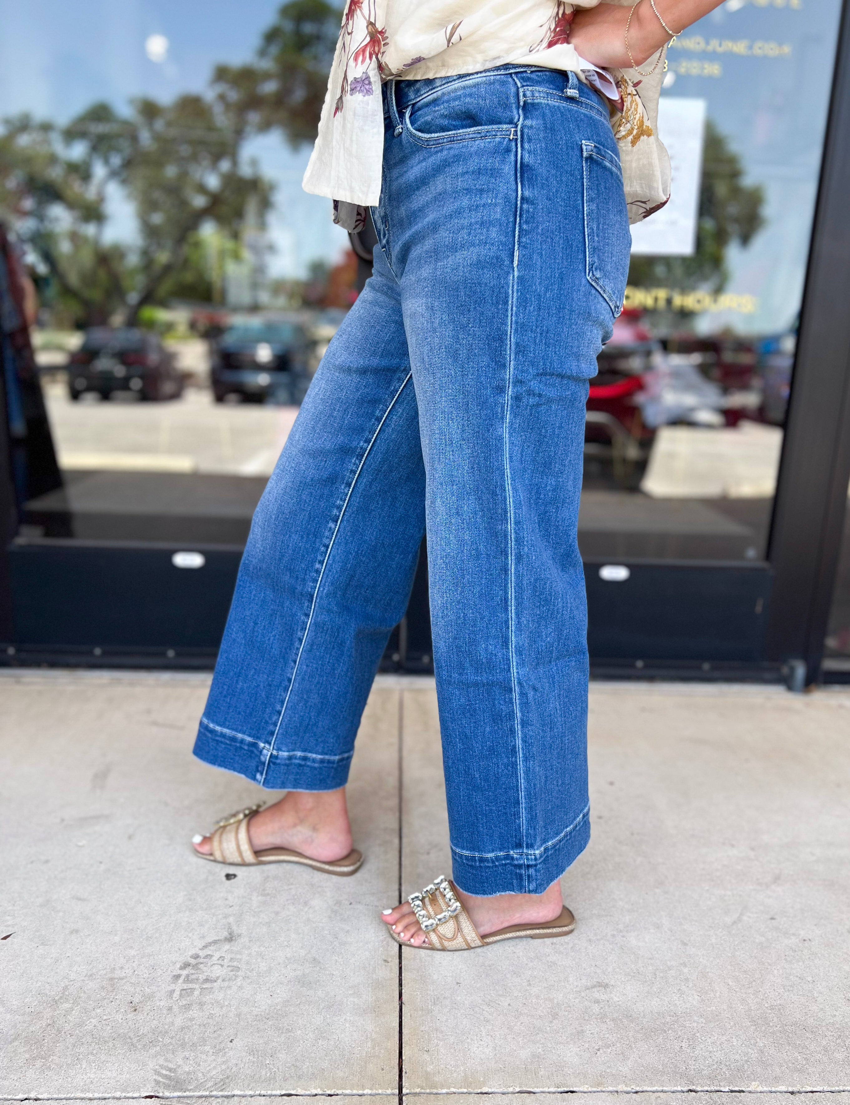 Vervet - High Rise Wide Trouser Style Jeans-420 Denim-VEVERT BY FLYING MONKEY-July & June Women's Fashion Boutique Located in San Antonio, Texas