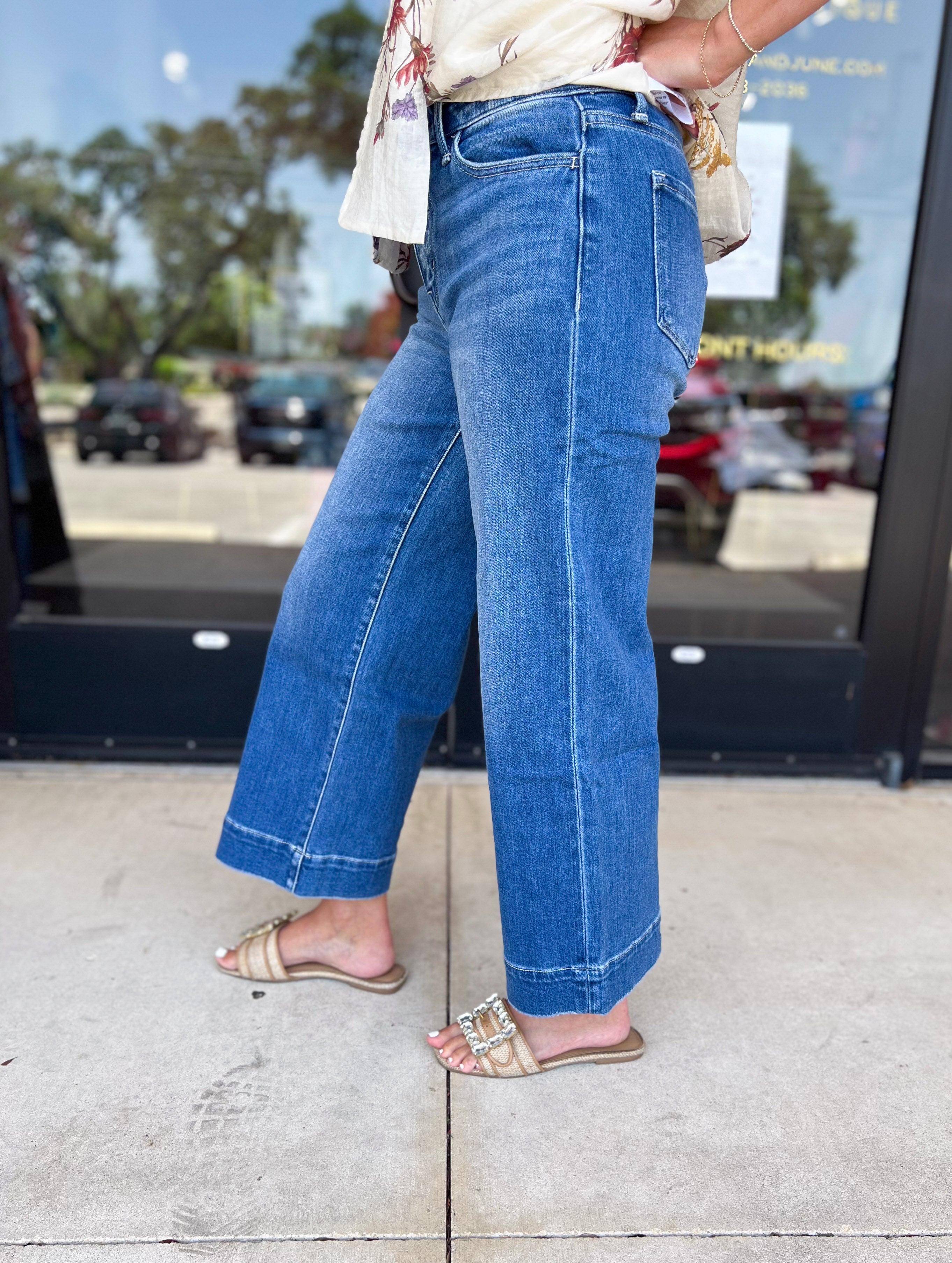 Vervet - High Rise Wide Trouser Style Jeans-420 Denim-VEVERT BY FLYING MONKEY-July & June Women's Fashion Boutique Located in San Antonio, Texas