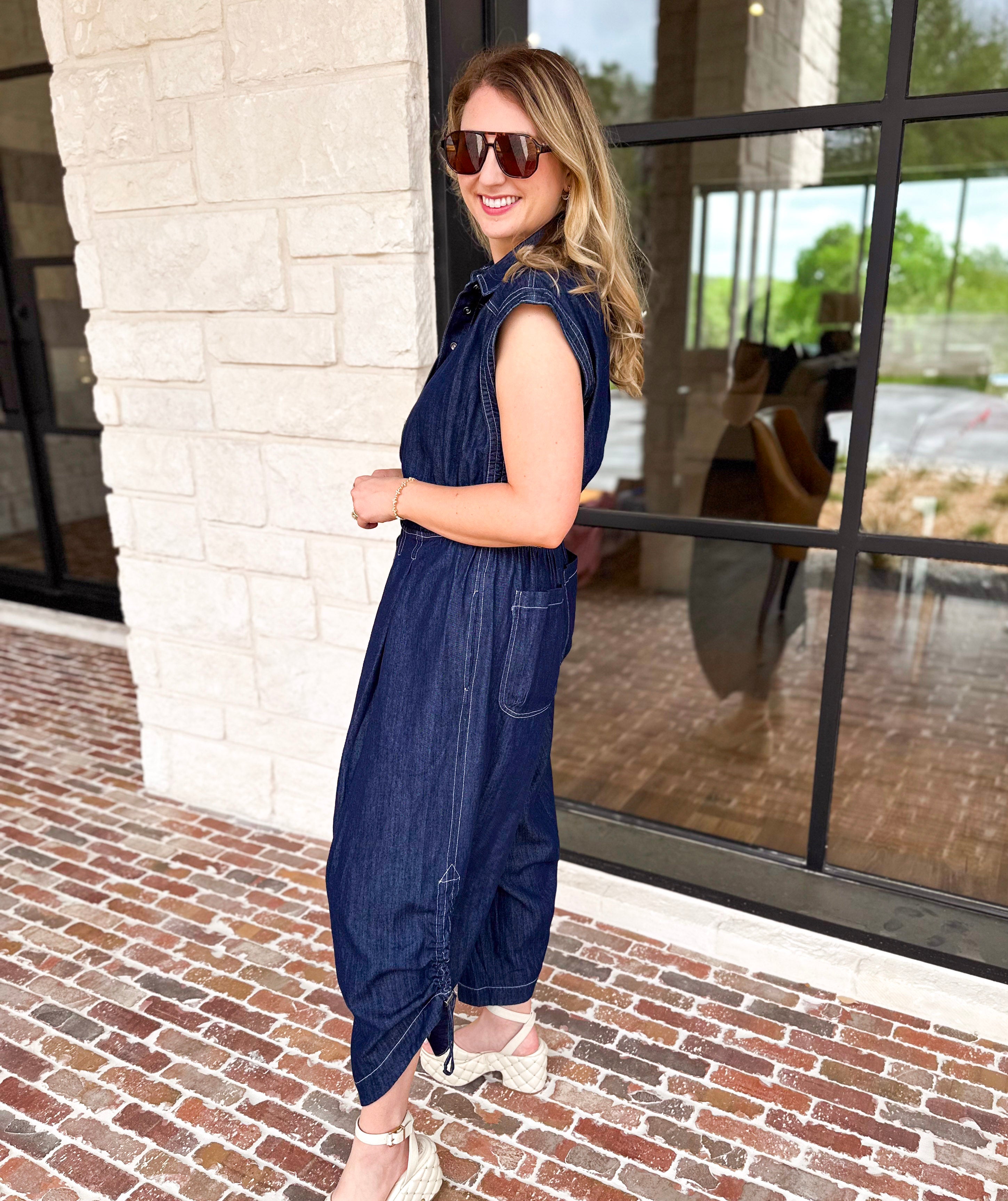 Denim Parachute Jumpsuit-500 Midi-RAE MODE-July & June Women's Fashion Boutique Located in San Antonio, Texas