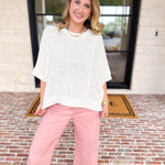 Asymmetrical Knit Sweater Top - Off White-230 Sweaters/Cardis-RAE MODE-July & June Women's Fashion Boutique Located in San Antonio, Texas