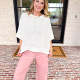 Asymmetrical Knit Sweater Top - Off White-230 Sweaters/Cardis-RAE MODE-July & June Women's Fashion Boutique Located in San Antonio, Texas