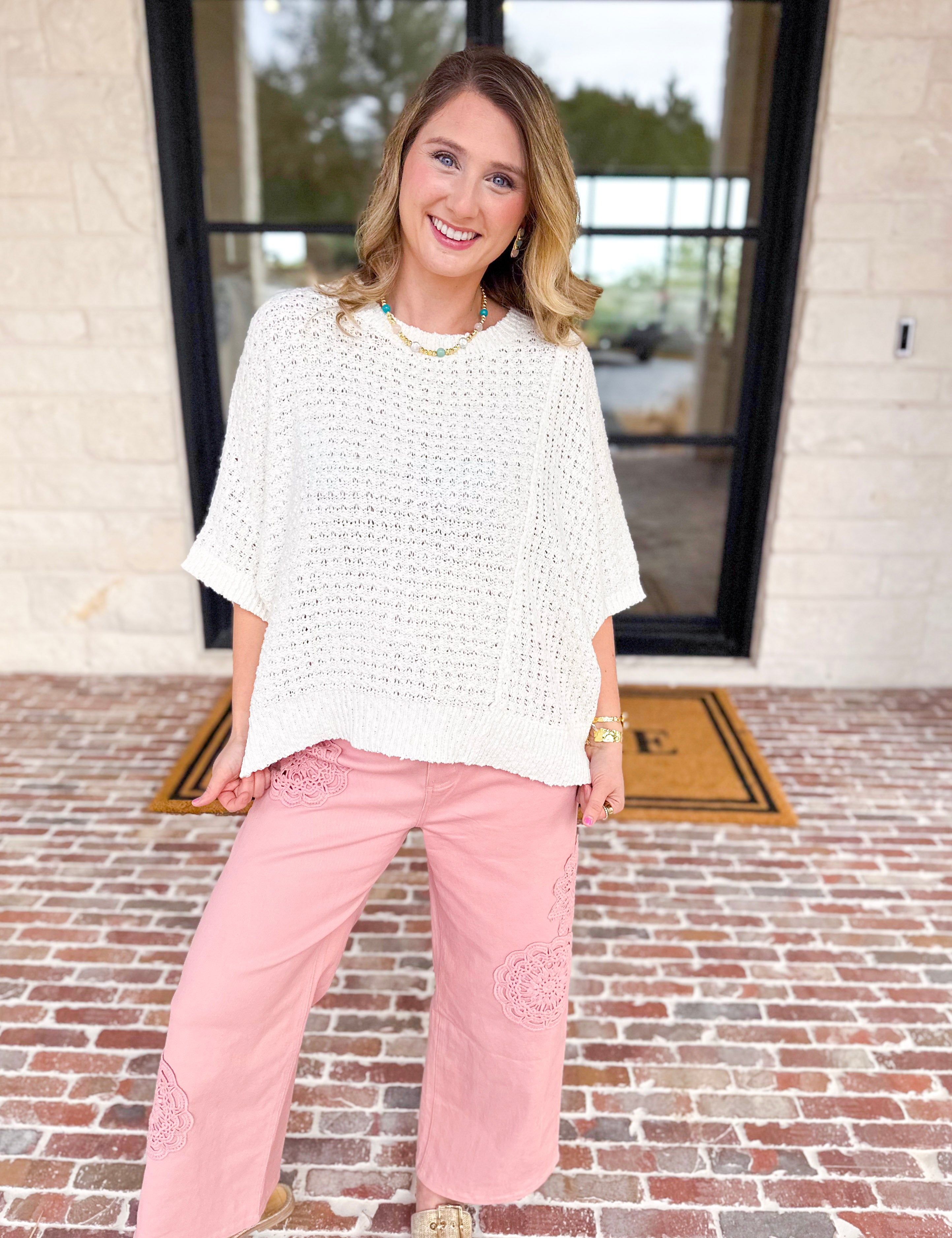 Asymmetrical Knit Sweater Top - Off White-230 Sweaters/Cardis-RAE MODE-July & June Women's Fashion Boutique Located in San Antonio, Texas