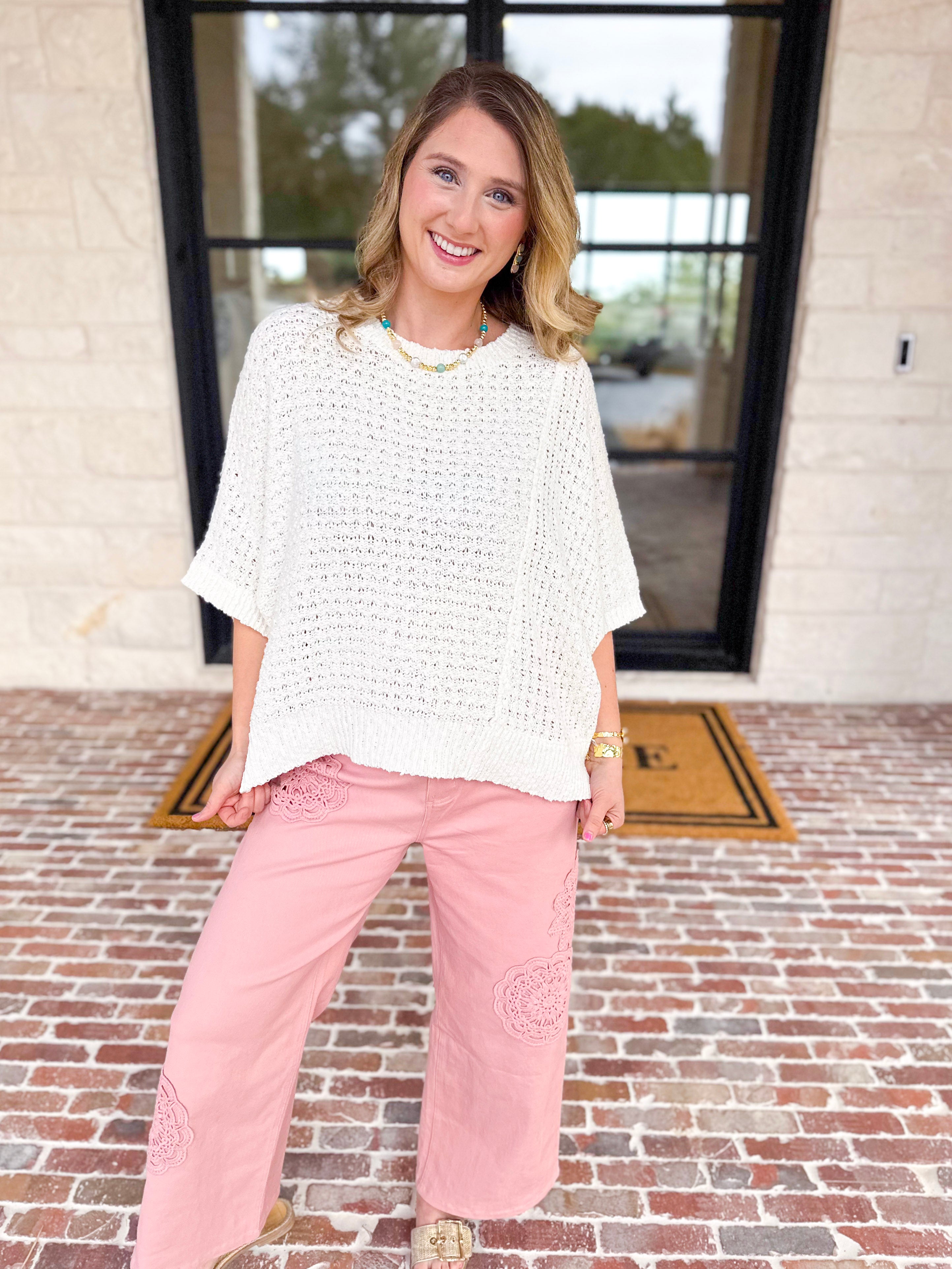 Asymmetrical Knit Sweater Top - Off White-230 Sweaters/Cardis-RAE MODE-July & June Women's Fashion Boutique Located in San Antonio, Texas
