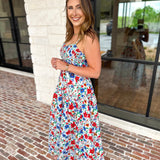 Summer In Bloom Midi Dress-500 Midi-SKIES ARE BLUE-July & June Women's Fashion Boutique Located in San Antonio, Texas