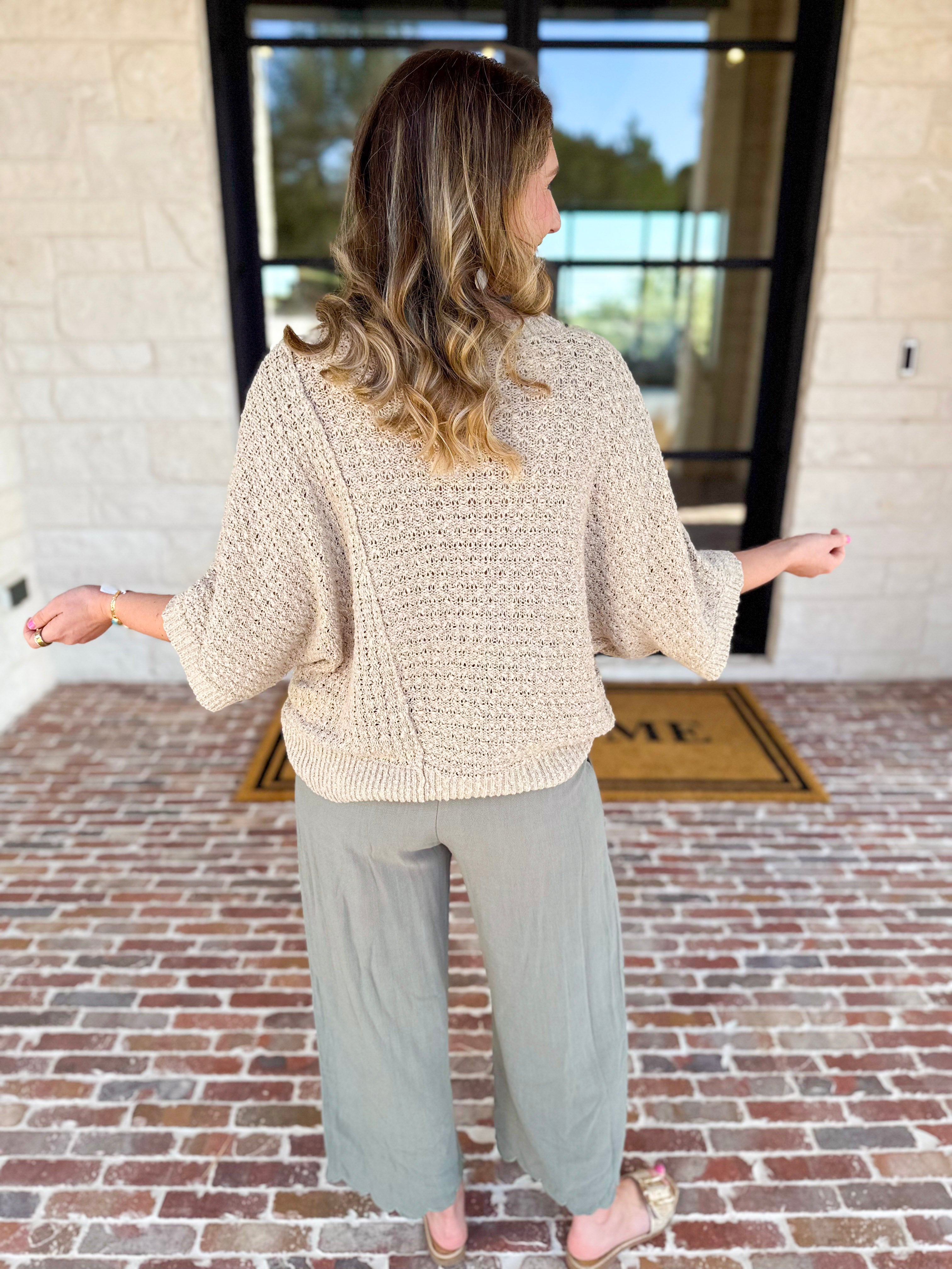 Asymmetrical Knit Sweater Top - Taupe-230 Sweaters/Cardis-RAE MODE-July & June Women's Fashion Boutique Located in San Antonio, Texas
