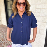 LIVERPOOL - Button Down Blouse - Navy-200 Fashion Blouses-LIVERPOOL JEANS COMPANY-July & June Women's Fashion Boutique Located in San Antonio, Texas