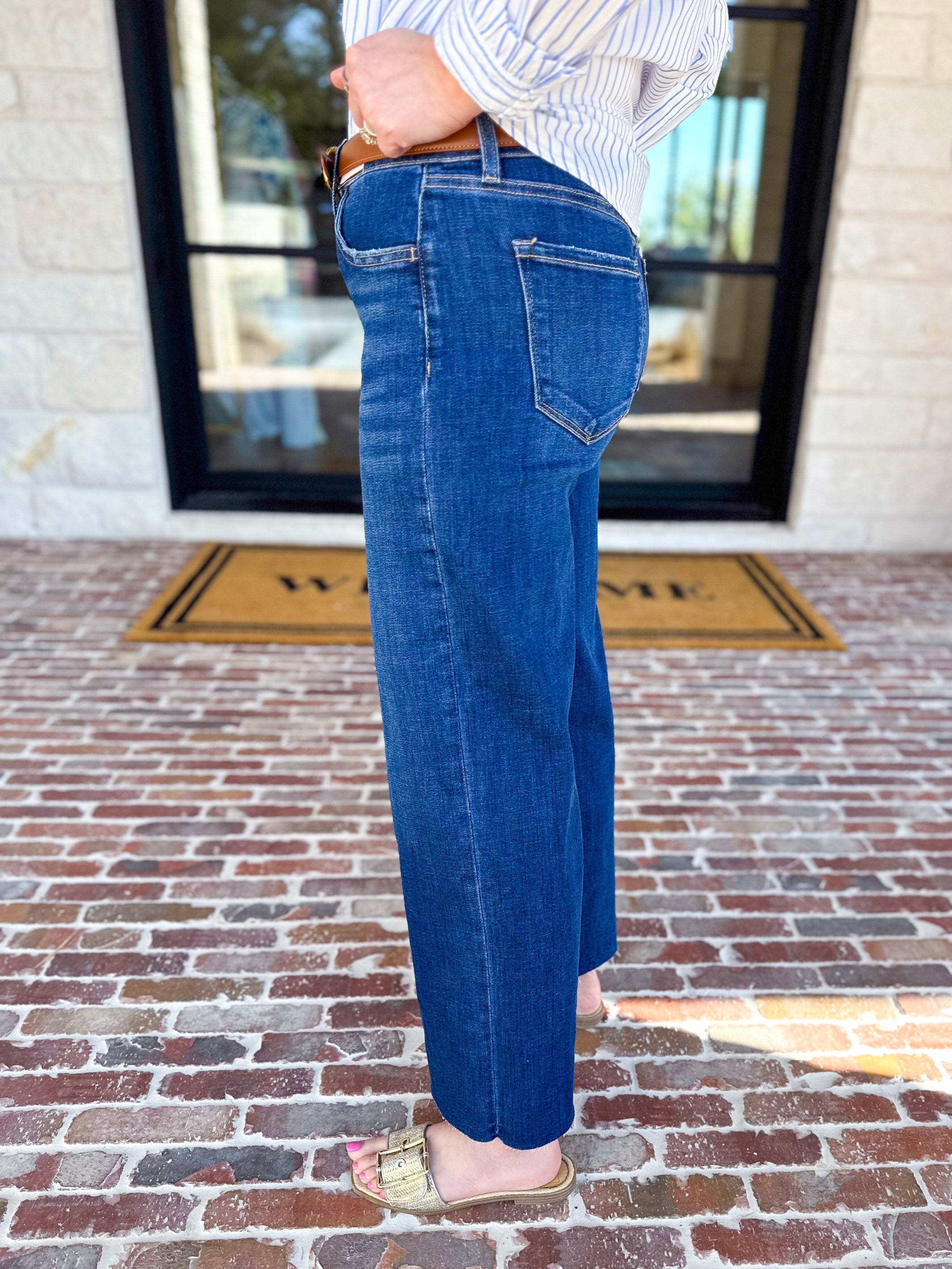 Vervet - Mid Rise Dark Wash Wide Leg Jeans-400 Pants-VEVERT BY FLYING MONKEY-July & June Women's Fashion Boutique Located in San Antonio, Texas
