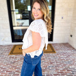 Ivory Eyelet Bow Front Blouse-200 Fashion Blouses-ALLIE ROSE-July & June Women's Fashion Boutique Located in San Antonio, Texas