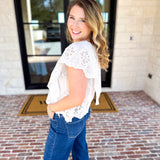 Ivory Eyelet Bow Front Blouse-200 Fashion Blouses-ALLIE ROSE-July & June Women's Fashion Boutique Located in San Antonio, Texas