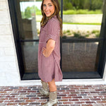 Fall Transition Mini Dress - Red Bean-510 Mini-ENTRO-July & June Women's Fashion Boutique Located in San Antonio, Texas