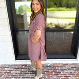Fall Transition Mini Dress - Red Bean-510 Mini-ENTRO-July & June Women's Fashion Boutique Located in San Antonio, Texas