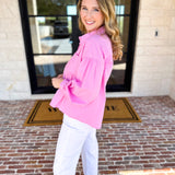 Pink Pinstripe Button Down Blouse-200 Fashion Blouses-FATE-July & June Women's Fashion Boutique Located in San Antonio, Texas