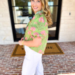 Floral Fun Blouse - Matcha-200 Fashion Blouses-ENTRO-July & June Women's Fashion Boutique Located in San Antonio, Texas