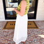 White Eyelet Midi Skirt-410 Shorts/Skirts-ENTRO-July & June Women's Fashion Boutique Located in San Antonio, Texas