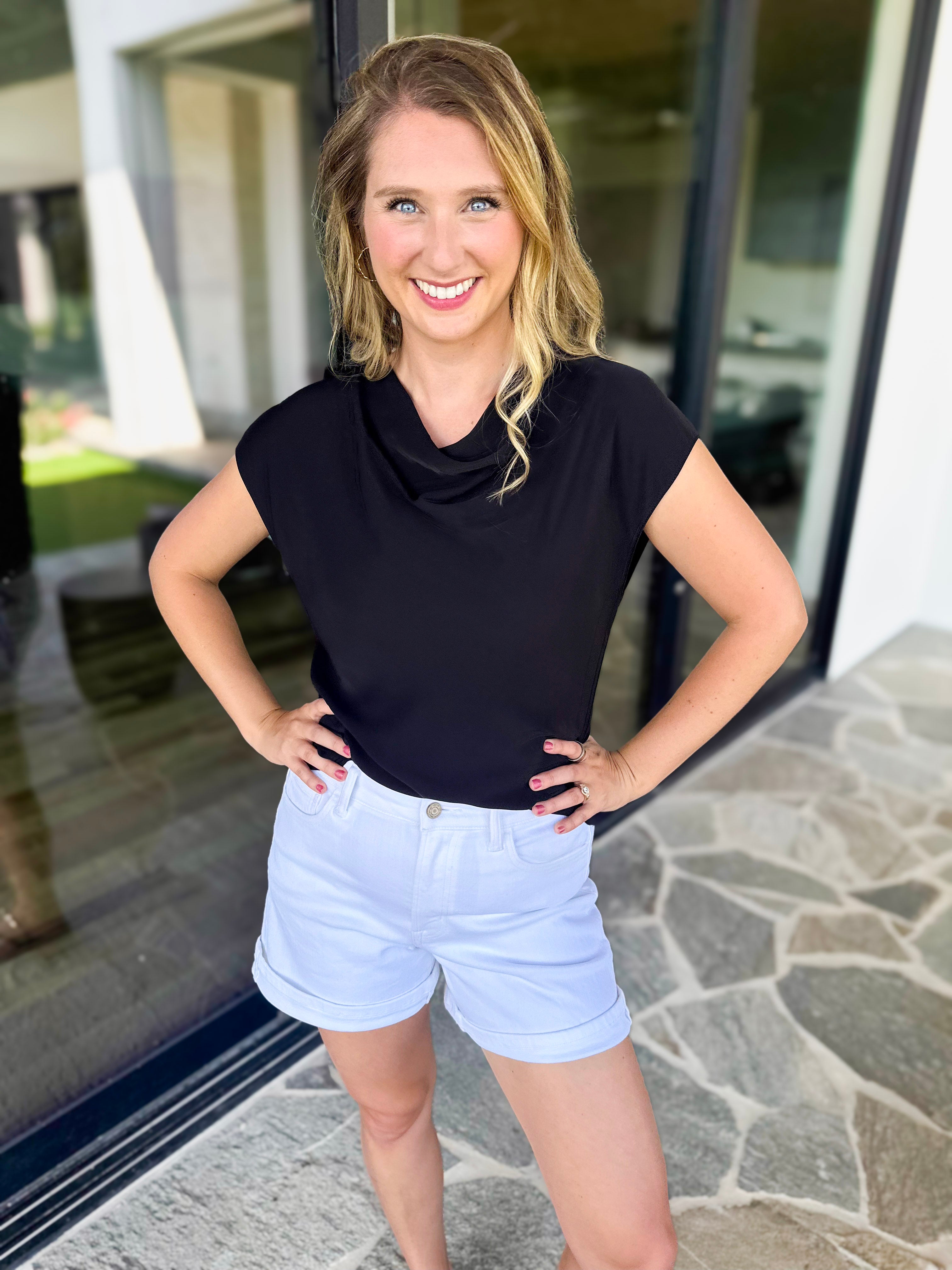 Current Air - Cowl Neck Blouse - Black-200 Fashion Blouses-CURRENT AIR CLOTHING-July & June Women's Fashion Boutique Located in San Antonio, Texas